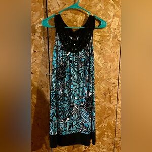 Floral Black and Teal Sleeveless Dress